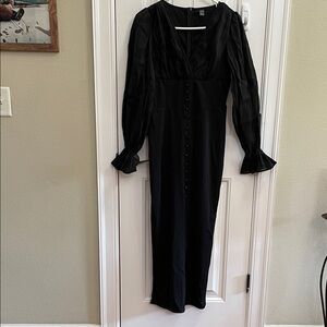 Black Maxi Dress with V-Neck and Button-Front Romantic Goth
